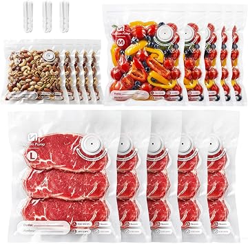 ShinePick Vacuum Sealer Bags for Food, Reusable Bags with Air Valve, Vacuum Bags for Food Saver, BPA-Free, Great for Storage, Meal Prep and Sous Vide 5L & 5M & 5S