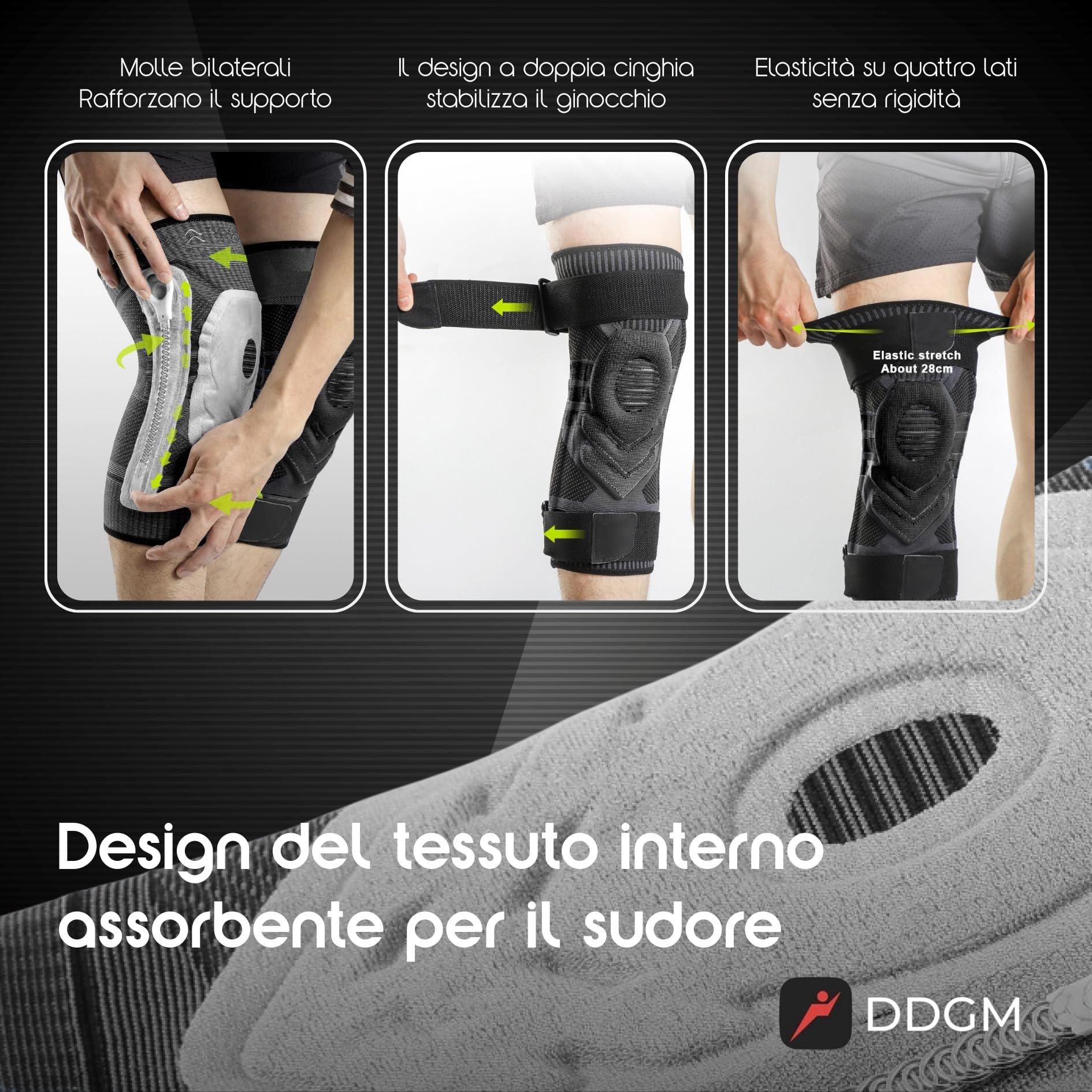 Ginocchiera Ortopedica Stabilizzante a Compressione Alta Qualità Tutore Ginocchio Con Gel Pad Rotuleo e Stecche Ginocchiera Sportiva per Artrosi e Menisco Fascia Elastica Ginocchio Size Small