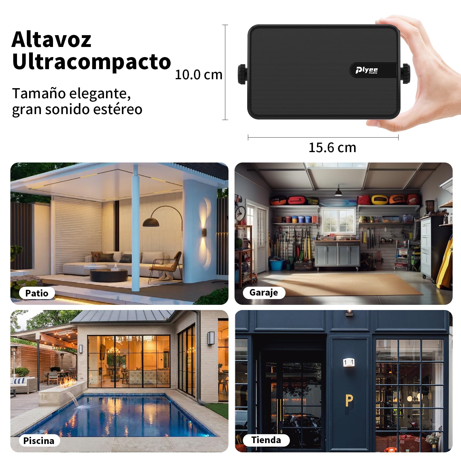 Altavoz Bluetooth para Exterior, Altavoz de Pared Activo + Pasivo, Diseño Compacto, Compatible con Entrada Auxiliar, Adecuado para Patio, Porche, Garaje, Pack de 2 (MZ-650)