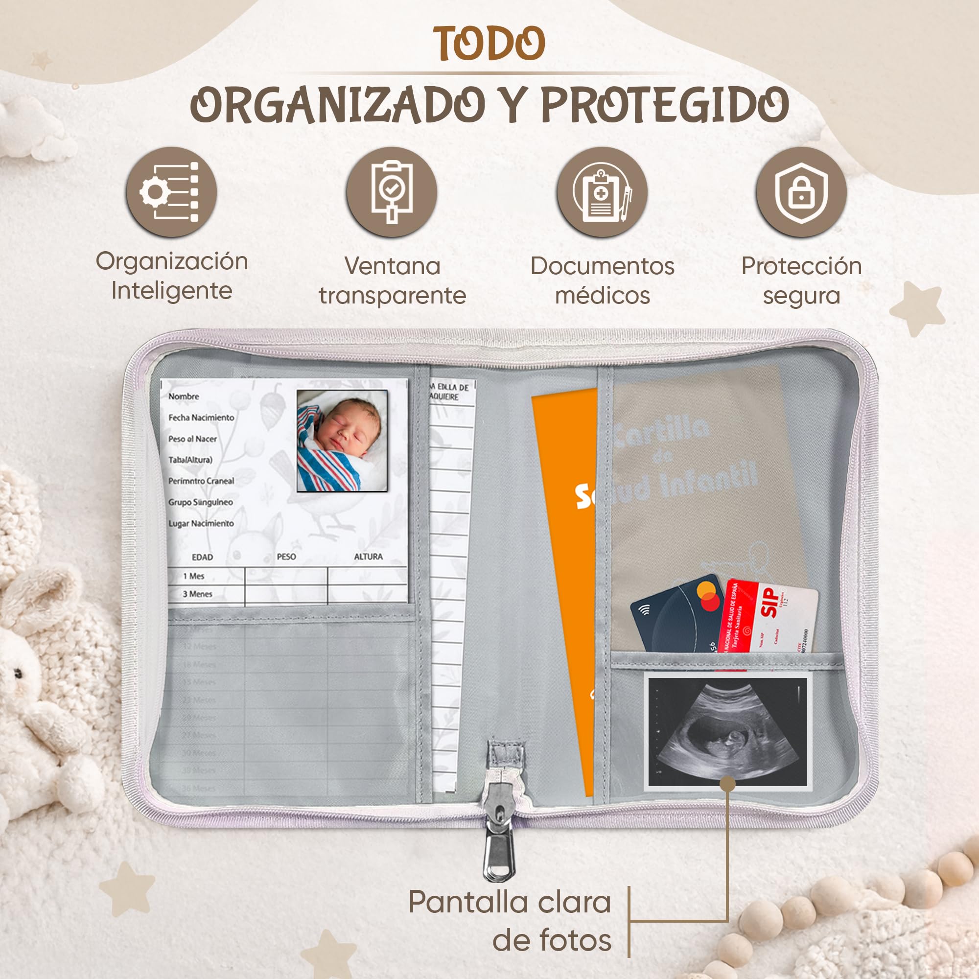 Portadocumentos Bebé para Cartilla Sanitaria con Tarjetas de Crecimiento y Primeros Logros, Carpeta y Porta Documentos Bebé, Funda Libro de Salud, Regalo para Baby Showers — view 2