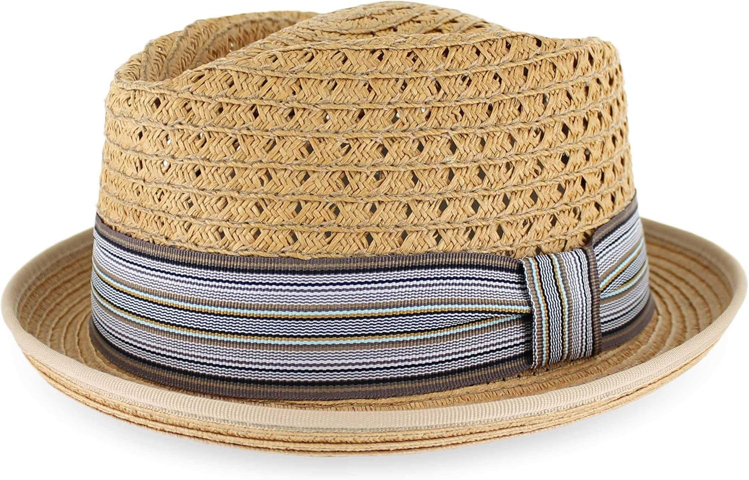 Belfry Men Women Summer Straw Porkpie Vented Trilby Fedora Hat in Blue Tan Black Brown Burgundy