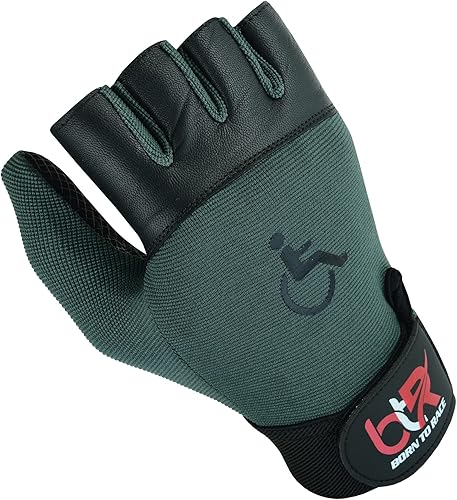 Miniatura 1 de BTR BORN TO RACE Guantes de silla de ruedas para hombres y mujeres  Guantes de entrenamiento  Palma de cuero de pulgar largo sin dedos