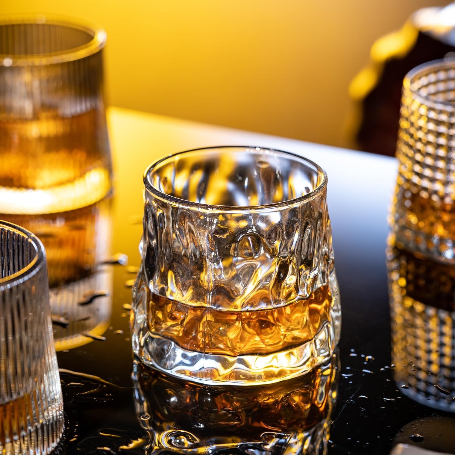 Whiskey Glasses -6 oz Old Fashioned Set of 3/Cocktail Bourbon Alcohol Glasses Whiskey Glasses (Glacier texture) - Image 2