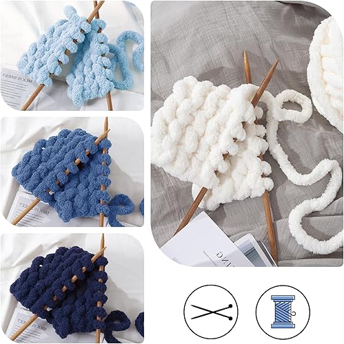 Vista 180 de HOMBYS Paquete de 8 hilos gruesos surtidos para tejer a ganchillo, hilo súper voluminoso, grande, suave y esponjoso, hilo de felpilla grueso para 4