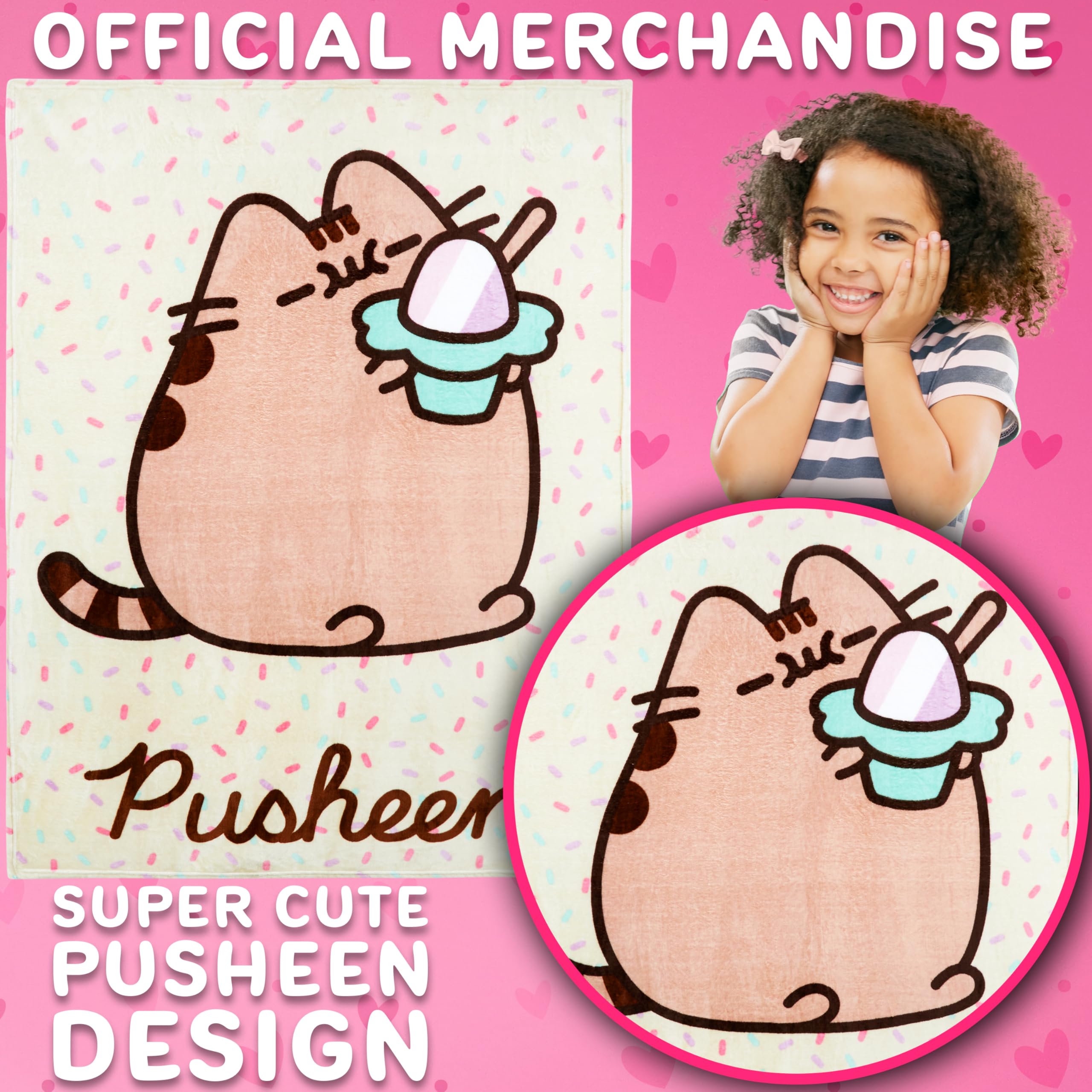 Get Trend Pusheen koc dla dzieci i dorosłych, puszysty koc polarowy 130 x 150 cm, miękki, lekki i ciepły, pomysł na prezent