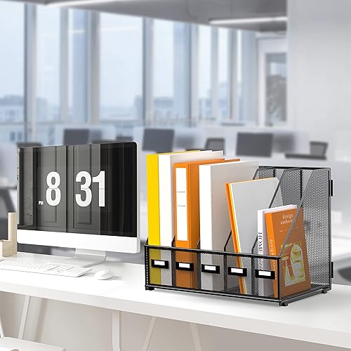 Miniatura 2 de DALTACK Organizadores de escritorio de metal para revistas, con 5 compartimentos verticales, carpeta de almacenamiento, organizador para oficina,