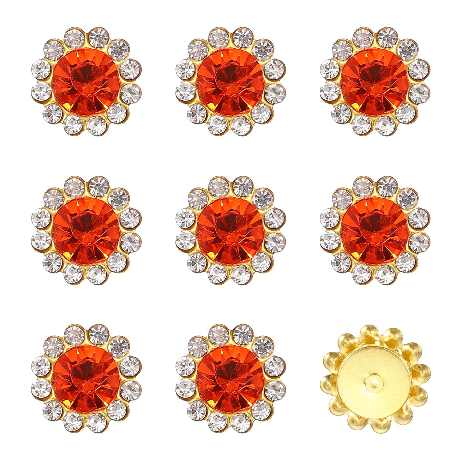YELARXI 120Pcs 12mm Sew on Flower Rhinestones Crystal Glass Gems, Flatback Claw with Metal Base Crystals for Sewing Clothes Shoes Jewelry Belt Accessories, Orange Red