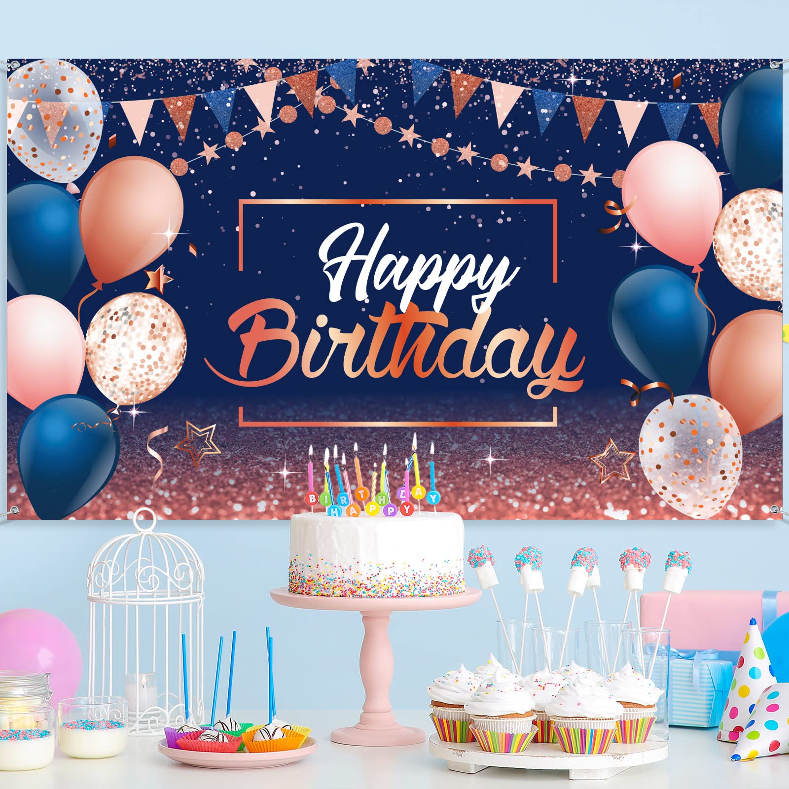 Tatuo Toile De Fond « Happy Birthday Decorations » – Toile De Fond D' Anniversaire à Paillettes