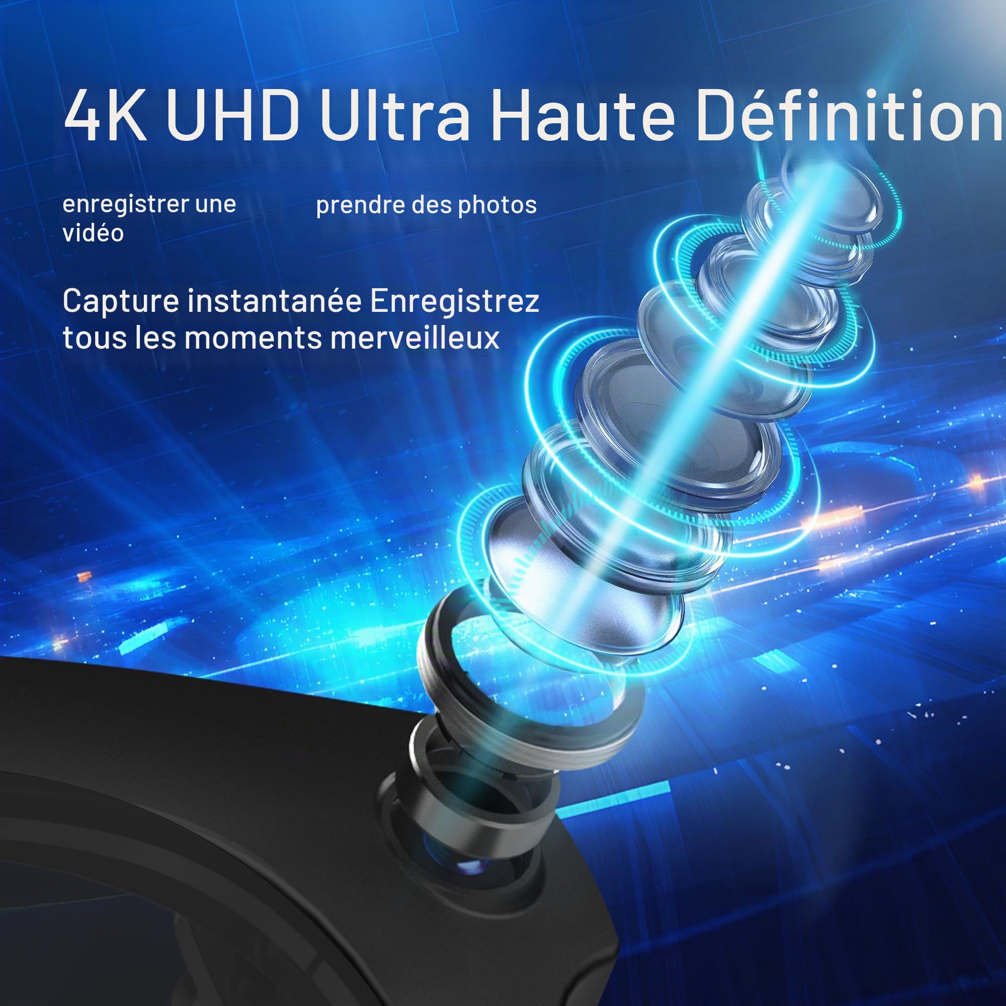 Lunettes intelligentes Ai avec caméra et Bluetooth - Enregistrement vidéo 4K HD, traduction en temps réel, avec verres changeant de couleur pour voyage, sports, utilisation en extérieur