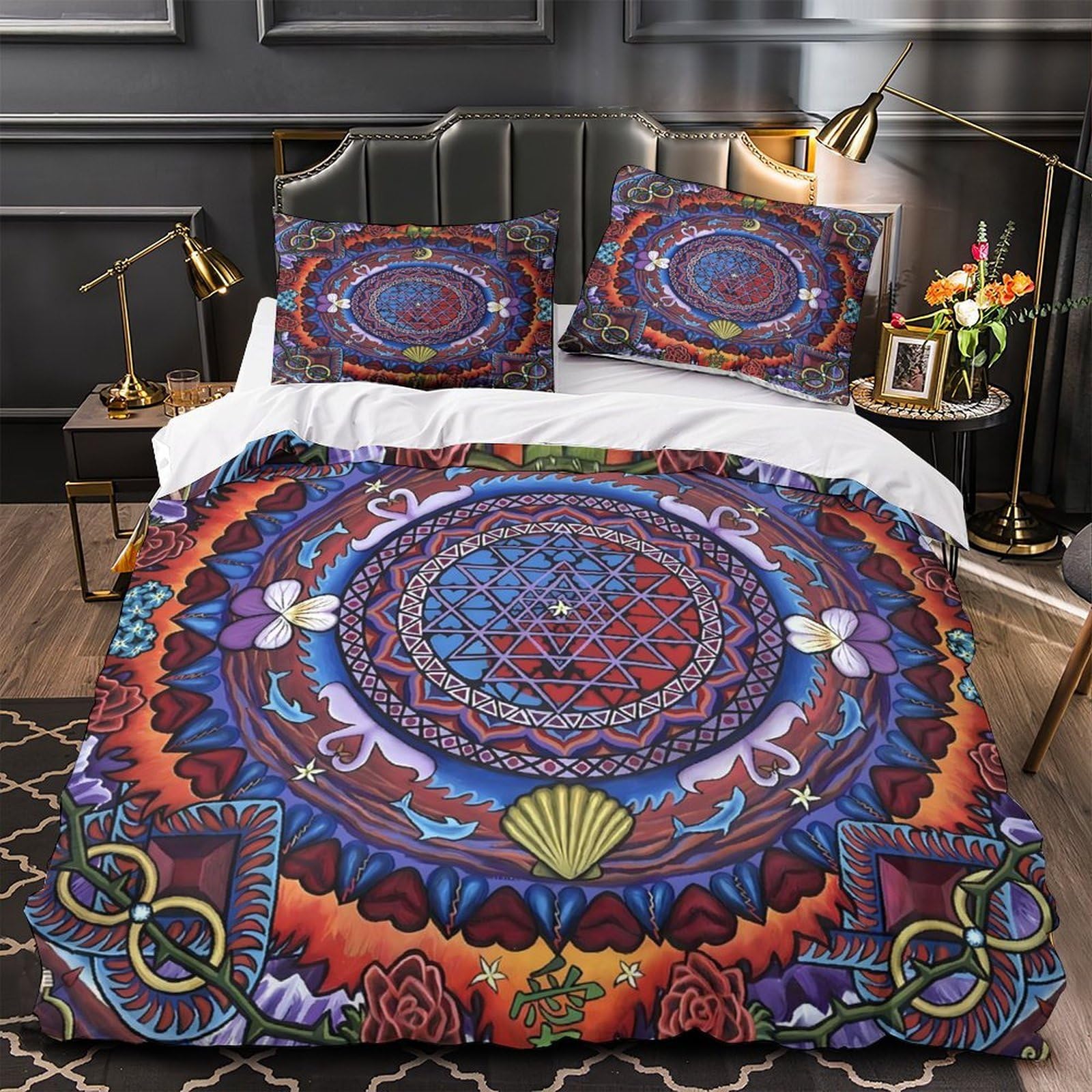 Housse de couette microfibre hypoallergique 135x200cm avec fermeture éclair et imprimé mandala 3D