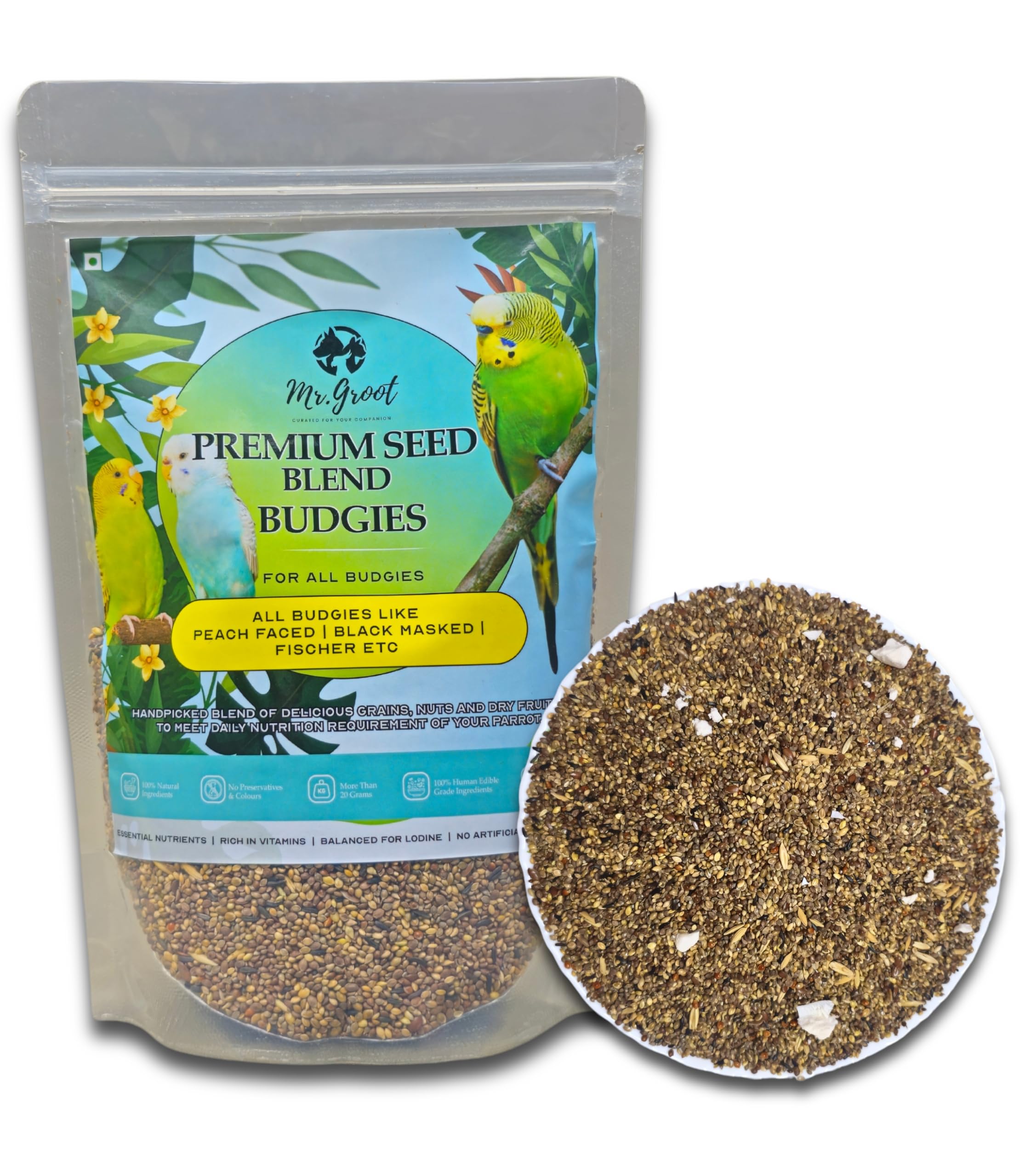 Mr. Groot Premium Seed Blend for Budgies, Finch and Lovebirds. Organic 11 Grains & Nuts, Fortified with Spirulina, Bird Food for All Life Stage Budgies, 450g (B0D4M6F2RT) Amazon Price History, Amazon Price Tracker