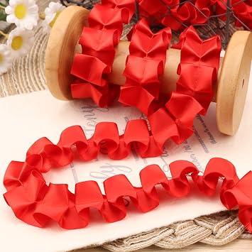 Red Ruffle Trim Stain Pleated Lace Trim for Dress Sewing Gift Bouquet Decoration