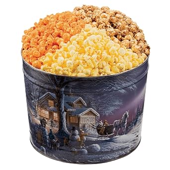 The Wisconsin Cheeseman Popcorn Gift Set Tin with Cheddar, Butter, and Caramel Popcorn Holiday Food Gift for Christmas or Birthdays