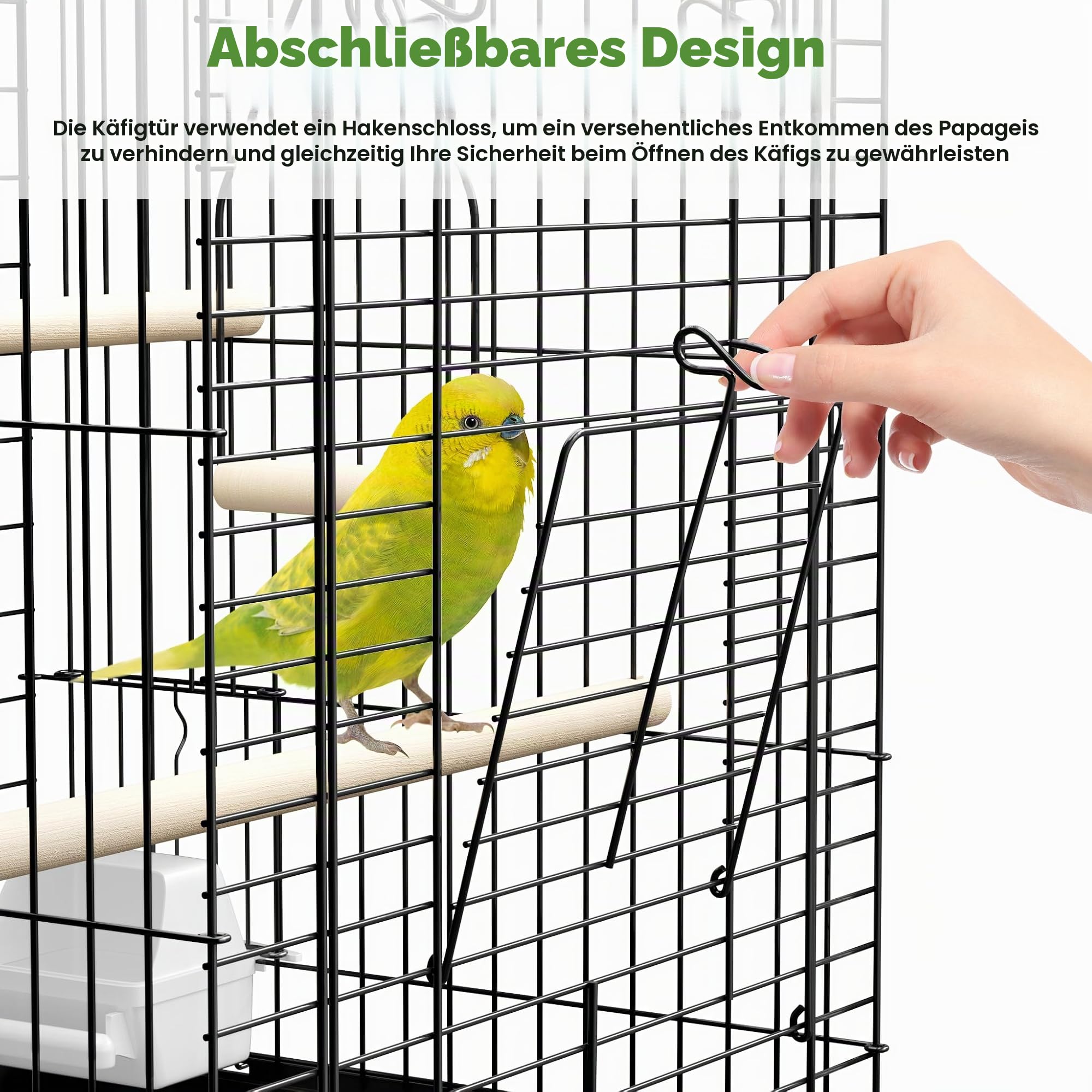 UISEBRT Vogelkäfig mit Offenem Dach, Holzstangen und Futternäpfe - Großer Vogelhaus Vogelvoliere Metall Vogelbauer Käfig Vogel für Finken Kanarienvögel Wellensittiche Schwarz (Typ D, 40x40x72cm)