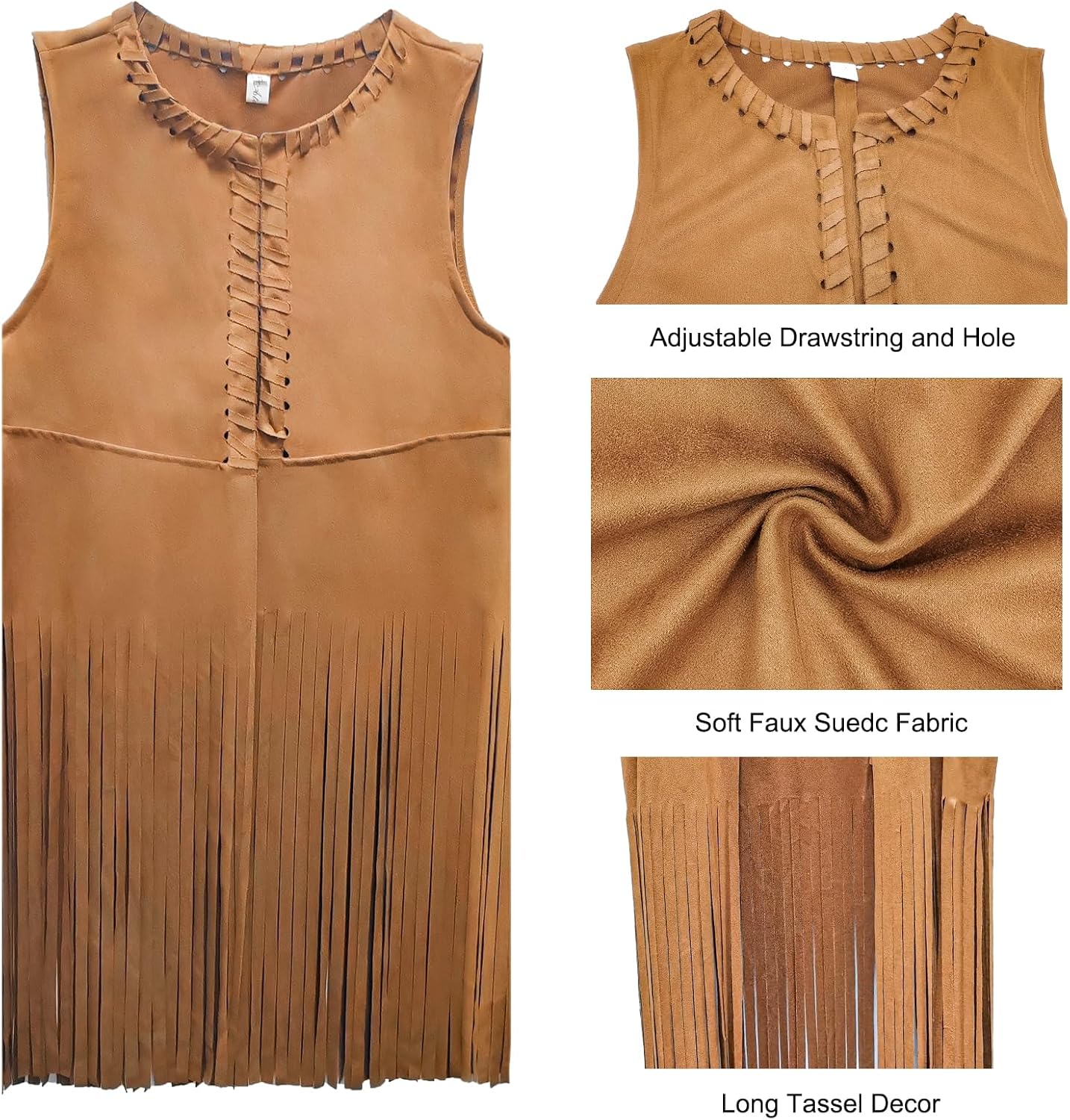 ATAMET Western Cowgirl Outfits for Women Cowgirl Fringe Vest Cowboy Hat Necklace Bandana,70s Hippie Costume for Halloween - Image 6