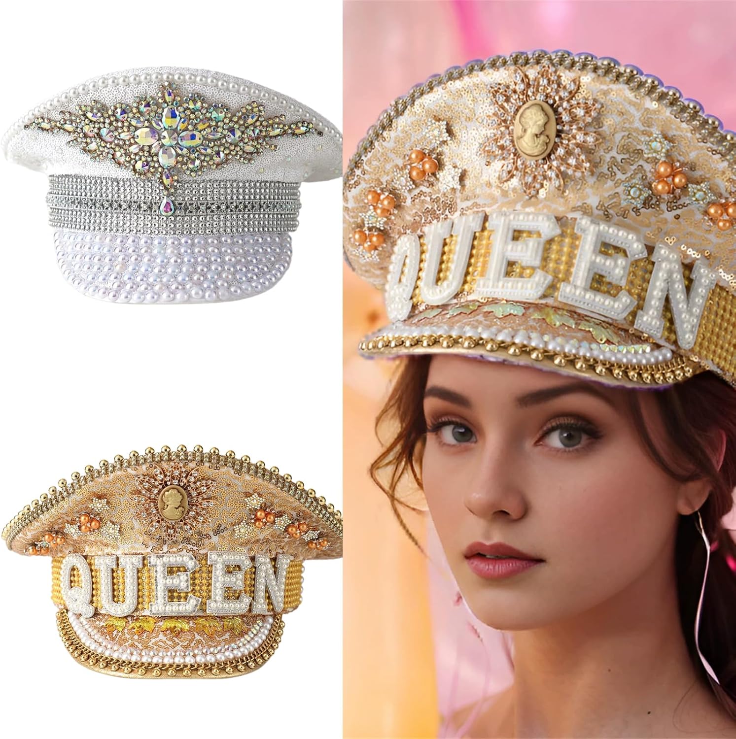 Top Hat, Jeweled Crystal Captain Hat Bride Hats Bridal Hats for Bachelorette Party Headwear Headgear for Club Stage