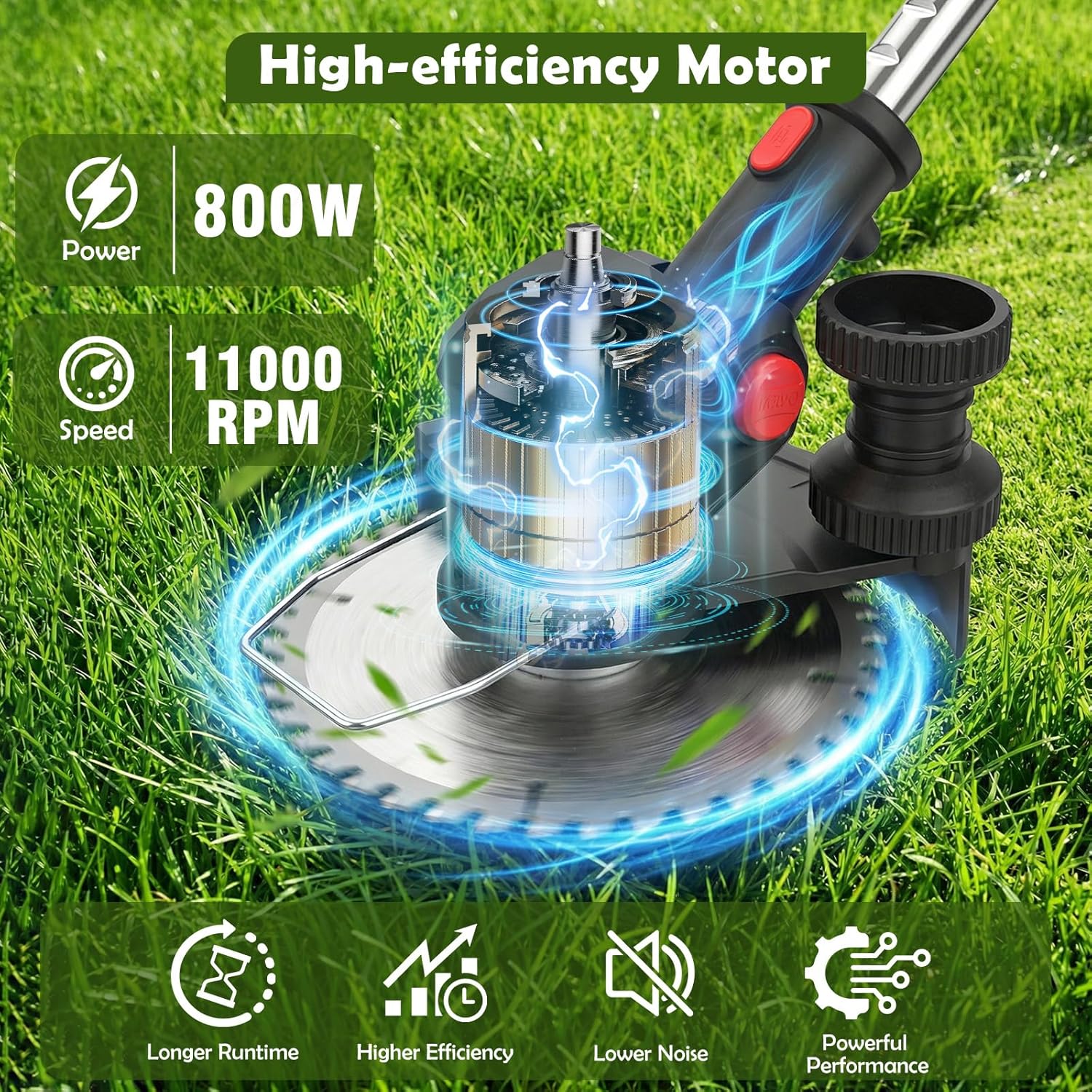 24V Cordless String Trimmer, 8-inch Battery Powered Weed Wacker with 2x4.0Ah Batteries, Foldable 3-in-1 Brush Cutter, 3 Types Blades Electric Lawn Edger with Side Wheel Assist for Yard & Garden