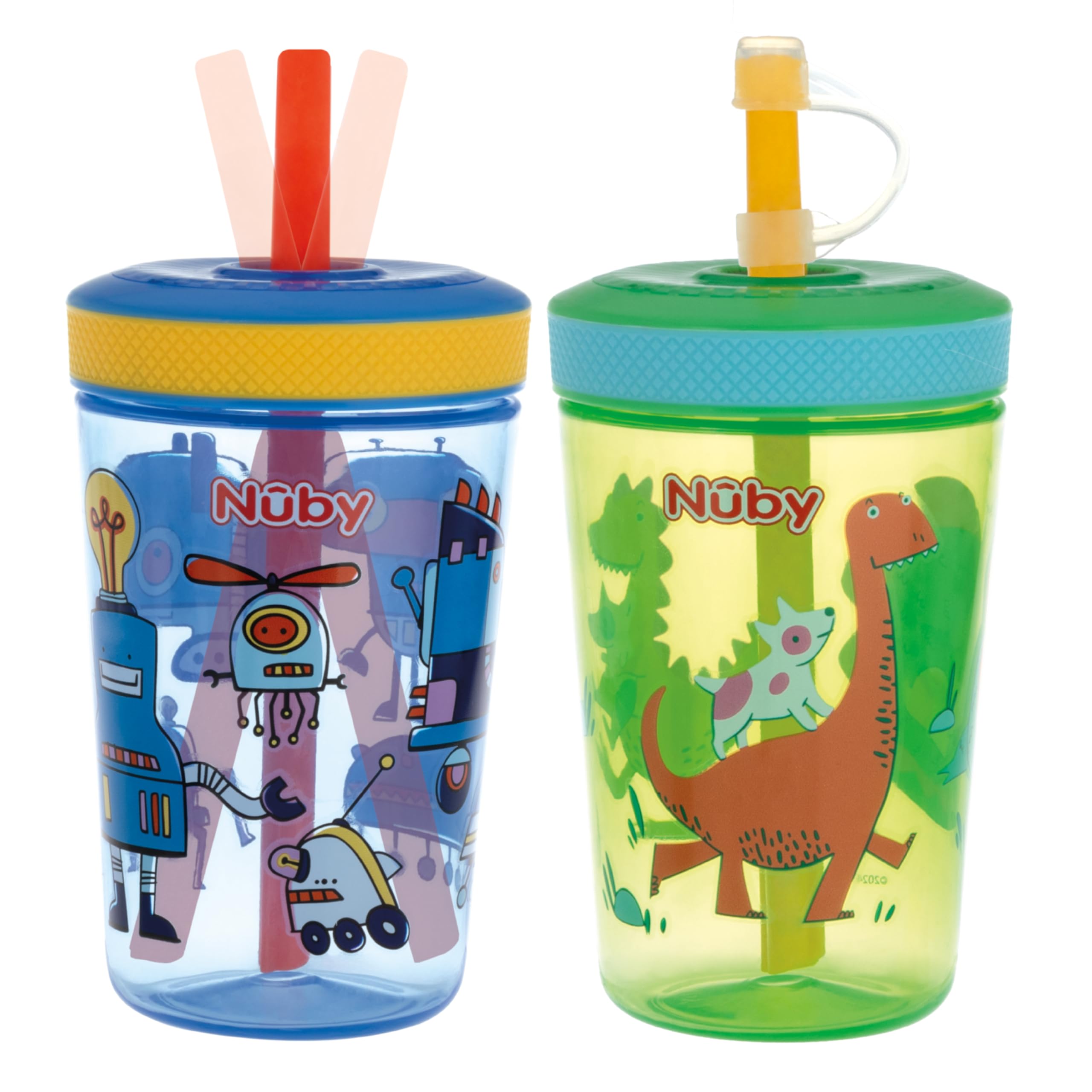 Nuby Thirsty Kids Super Sipper - 14 oz Spill Proof Toddler Tumbler with 360° Silicone Valve & Rotating Straw, Leak Resistant, Durable, Easy Clean Design, Pack