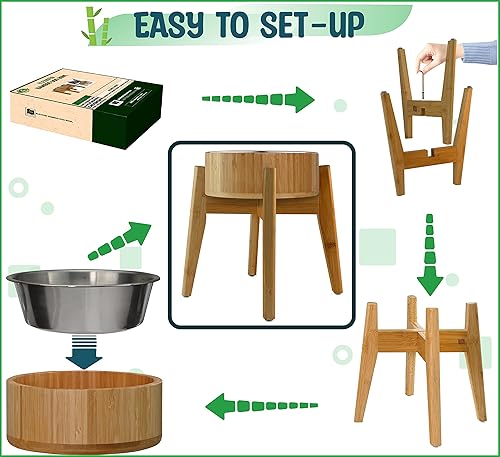 Miniatura 8 de Juego de cuencos de bambú elevados para perros, cuenco de madera elevado con forro inoxidable y soporte individual para razas medianas a grandes, 8