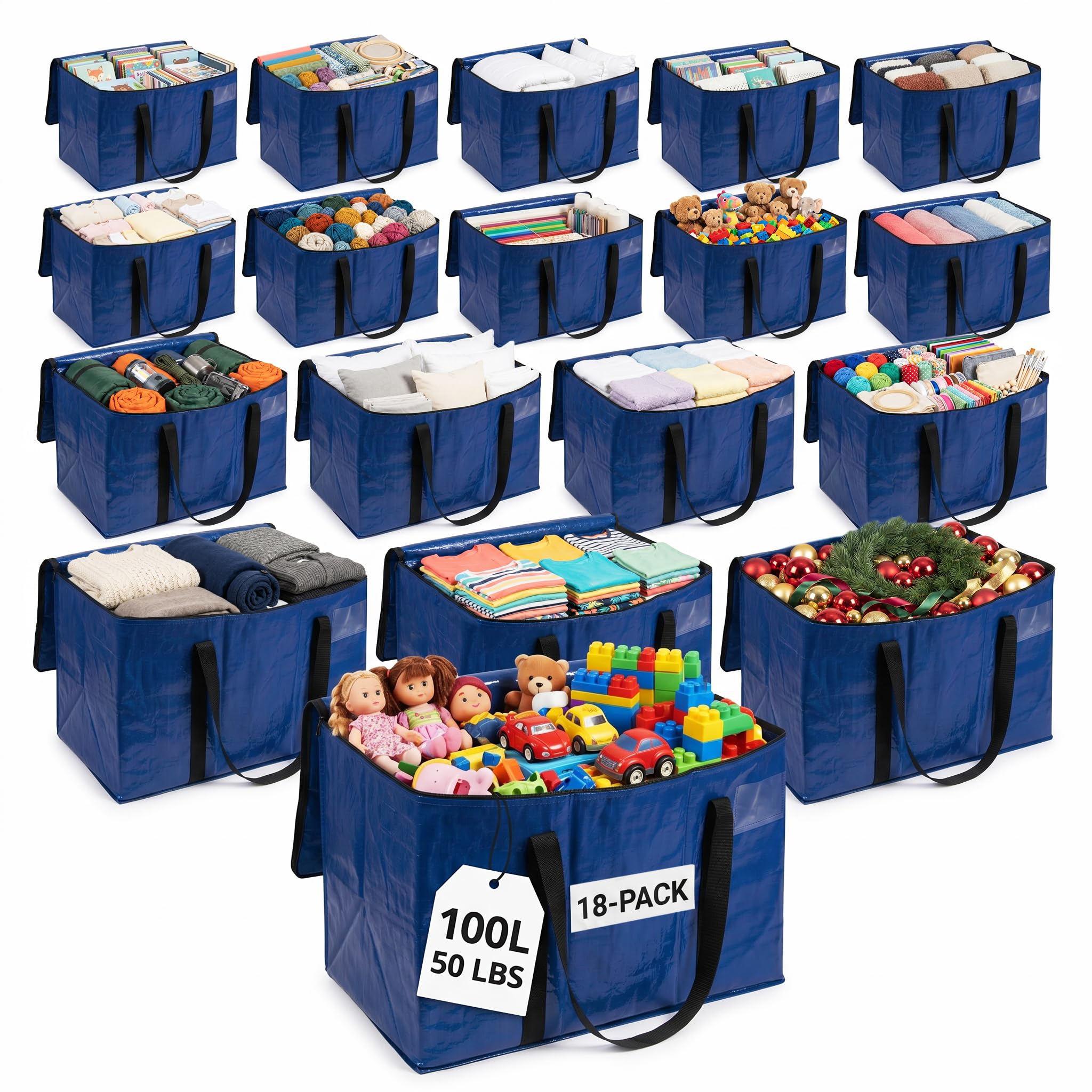 ClearSpace Heavy Duty Moving Bags or Storage Bins with Lids, Blue, 18 Pack — image 1