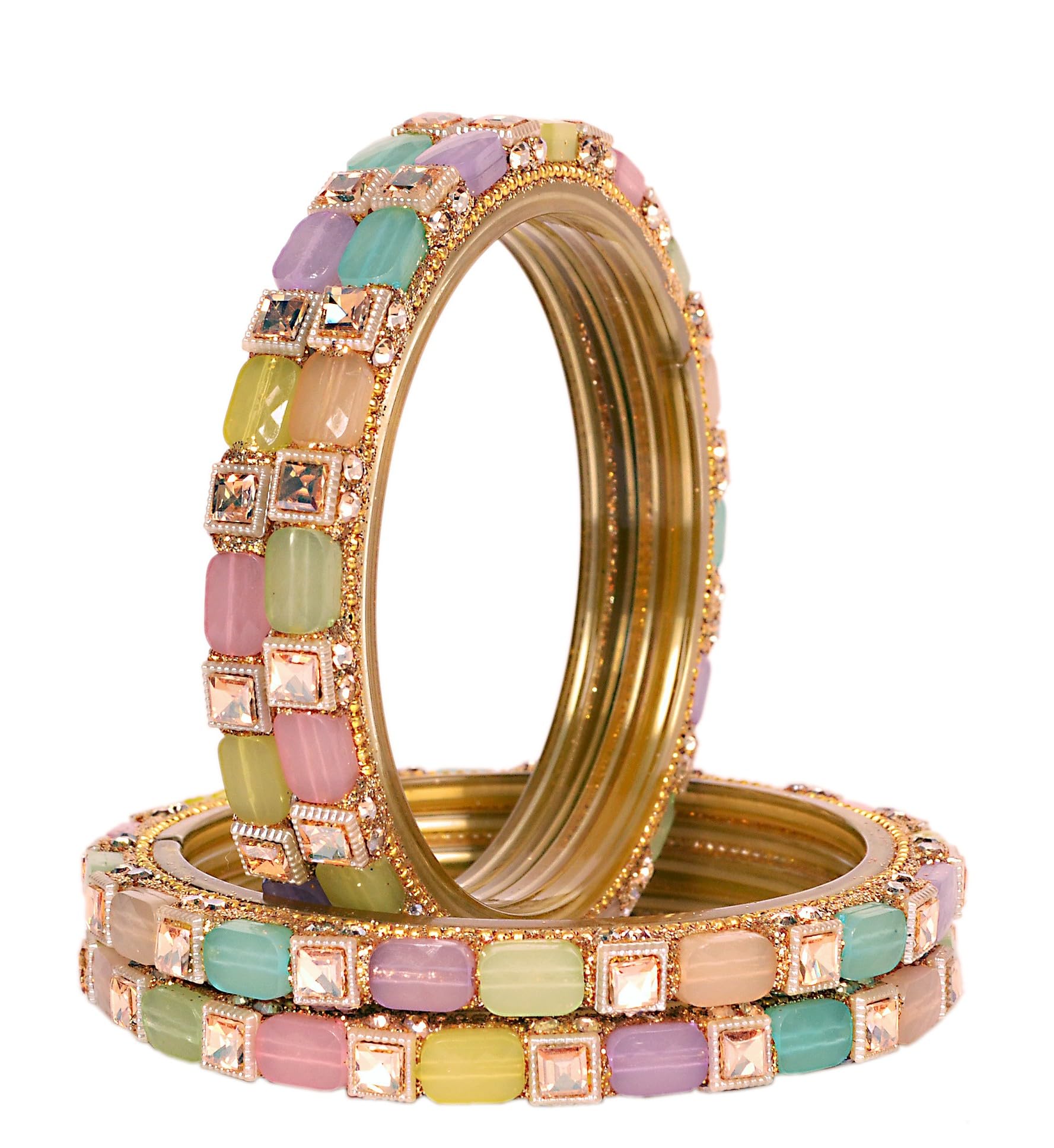 Swara Creations Multicolor Glass Kadas Set for Women |Colorful Kadas Stonework| Perfect for Wedding & Special Occasions (SKU400)