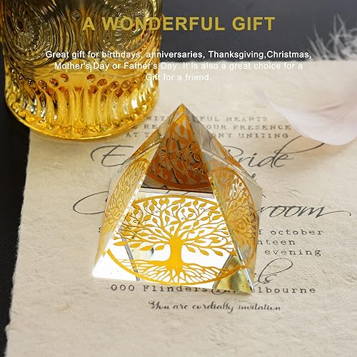 Miniatura 3 de Árbol de la vida - Papel pirámide de cristal, 2.362in, adorno de escritorio de pirámide de cristal transparente para Feng Shui, manualidades,