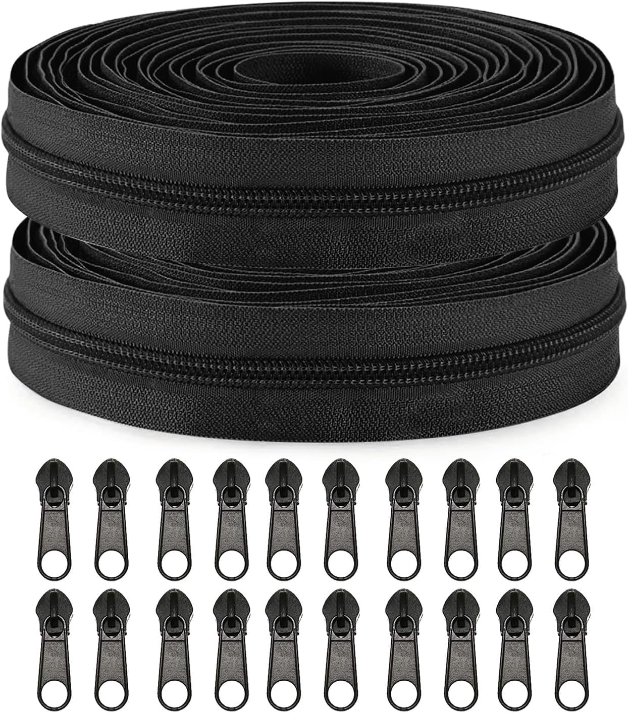 Sawoake 10 Yards Bulk #3 Schwarzer Nylon-Spule-Reißverschluss mit 20 Stück Schieber, Ersatznähreißverschluss für DIY-Handwerk, Taschen, Kleidung, Heimdekor