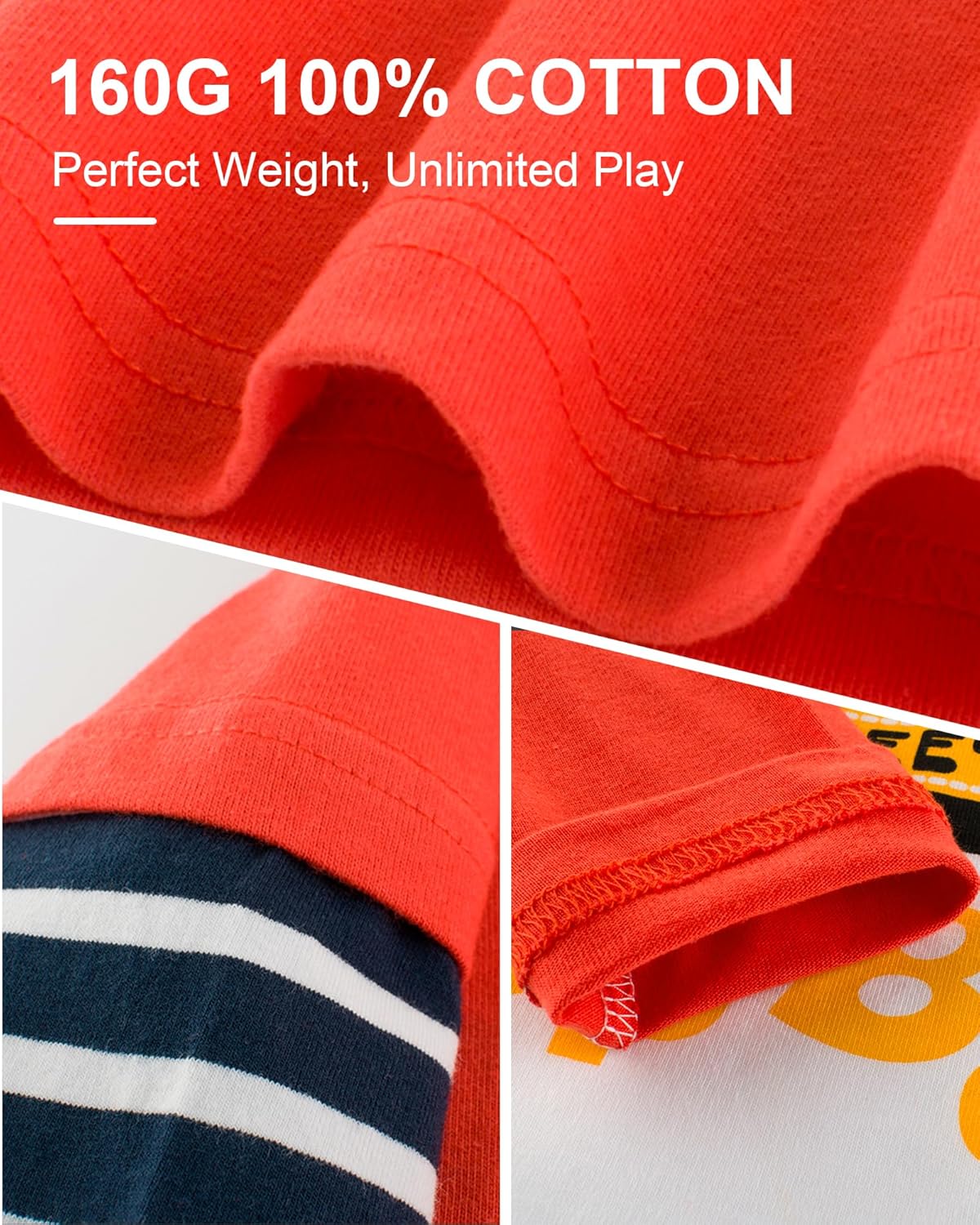 Toddler Boys Color Block Long Sleeve Shirts 3-Pack Cotton Dinosaur&Car Print Boy's T-Shirts Spring/Fall for 18M-9Y - Image 5