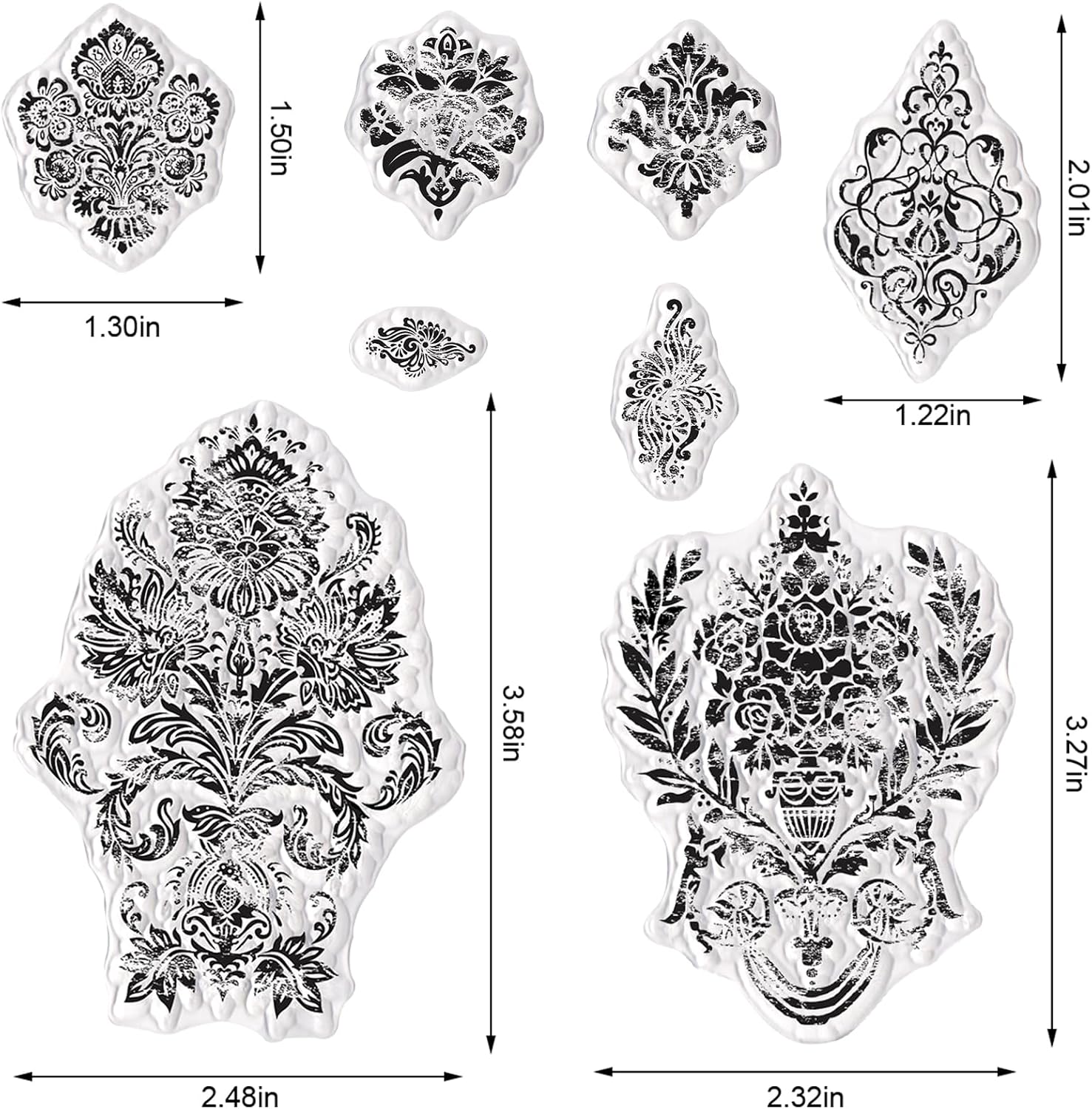 Medieval Flower Pattern Clear Stamps for Card Making, Retro Vintage Flower Pattern Rubber Stamp Transparent Silicone Seals for Decoupage Junk Journals DIY Gift Card Scrapbooking Craft Supplies