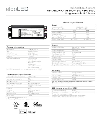 eldoLED | 2743YA OPTOTRONICOT 100W 347-480V 800C Programmable LED Driver | Replacement for Osram Driver 79206 New Part# Ot100W/347-480/800C/2DIM/P6