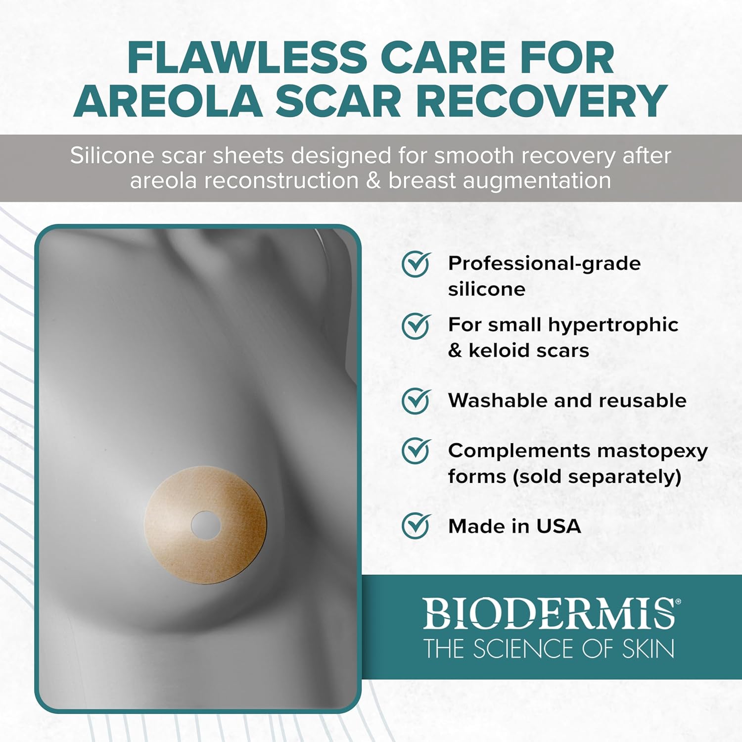 EpiDerm Areola Circles – Silicone Scar Sheets for Surgical Scars from Areola Reconstruction & Breast Augmentation - Washable & Reusable Silicone Sheets - Complements Mastopexy Forms - 1 Pair, Natural - Image 2