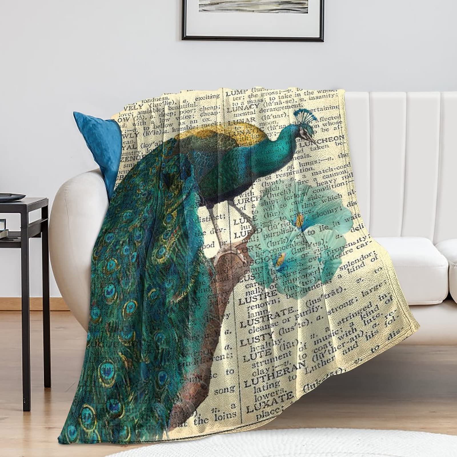 Couverture polaire paon rustique 152x203 cm pour lit et canapé