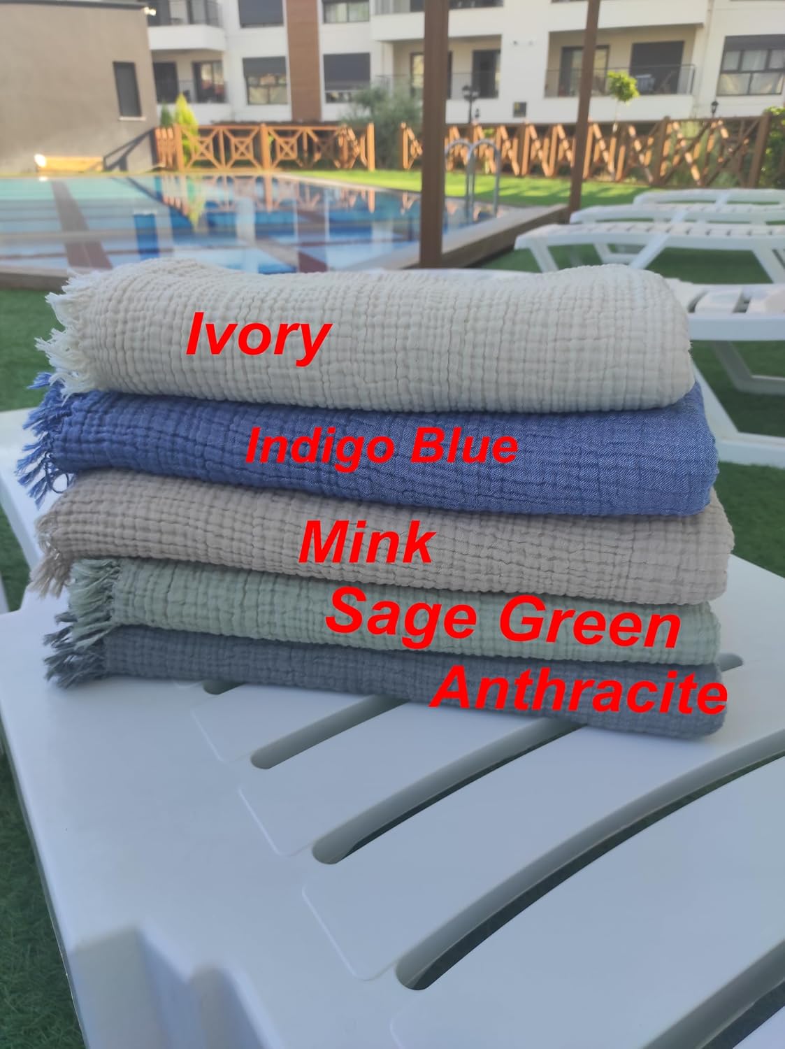 100% Turkish Cotton, Four Layers Muslin Bath and Beach Towels, Lightweigh, Multiple Use, 35x65 (Ivory)