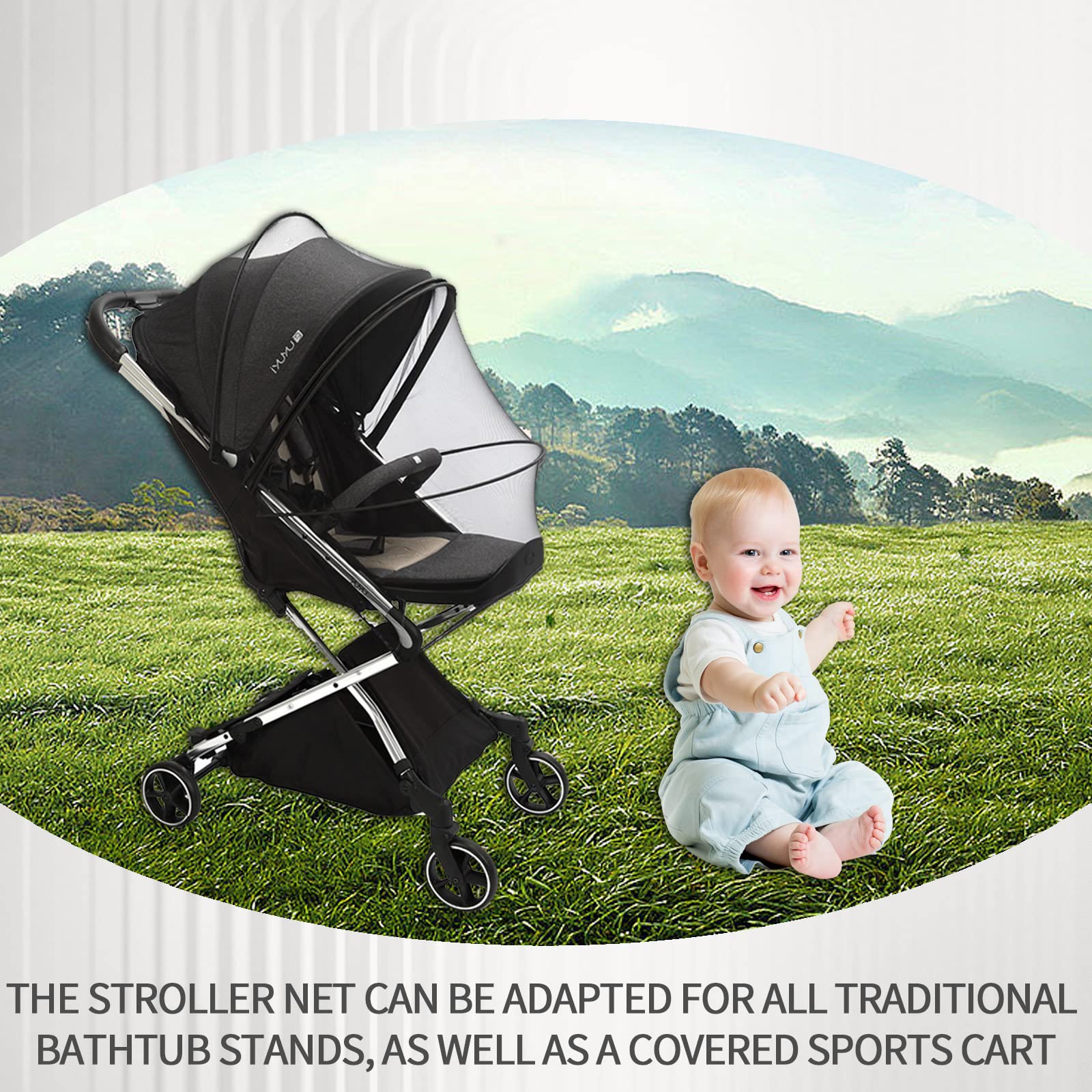 Mosquitera Carrito Bebe Universal,Respirable Red Antimosquitos Bebe con Cremallera,3D PVC Support Red Antiinsectos Malla Encriptada para Capazo,Silla de Paseo,Cuna de Viaje(Negro)