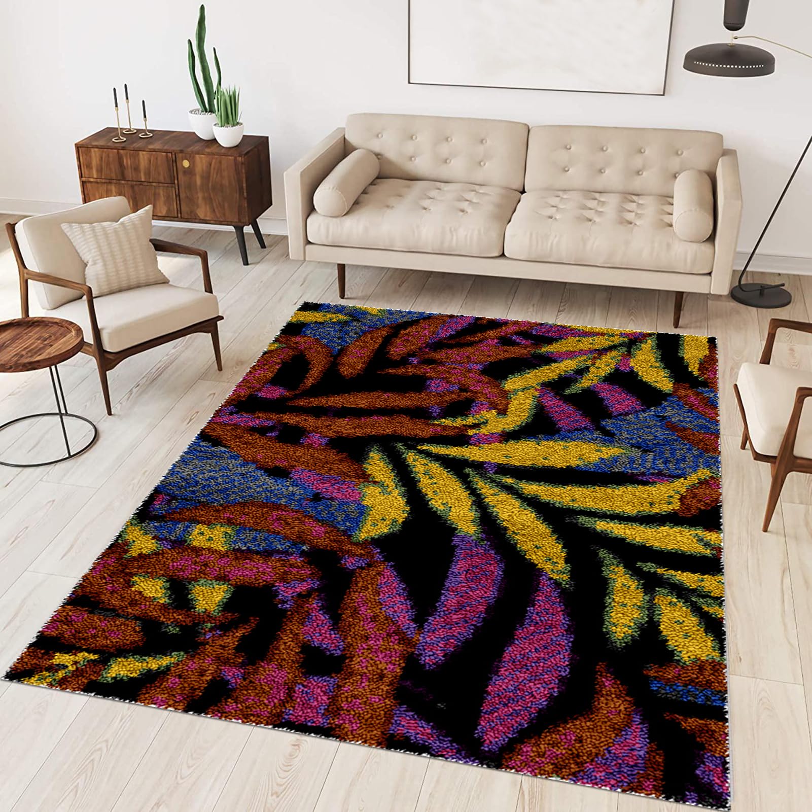 Tehocwiz Large Latch Hook Kits for Adults 130x150 cm Latch Hook Rug Kits Rug Making Kit for Adults Printed Color Canvas Crocheting Crafts Embroidery for Beginners