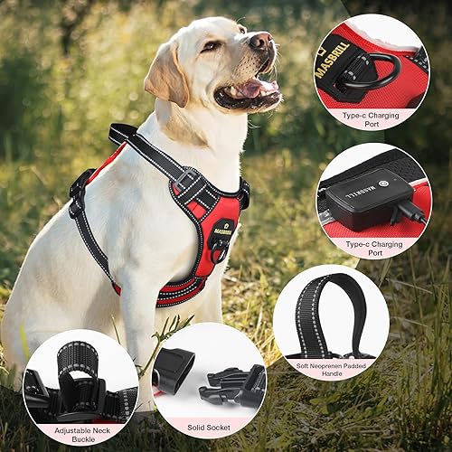 Miniatura 3 de MASBRILL Arnés iluminado para perro, arnés para perro sin tirones, arnés LED recargable con asa ajustable brillante arnés para perros pequeños,
