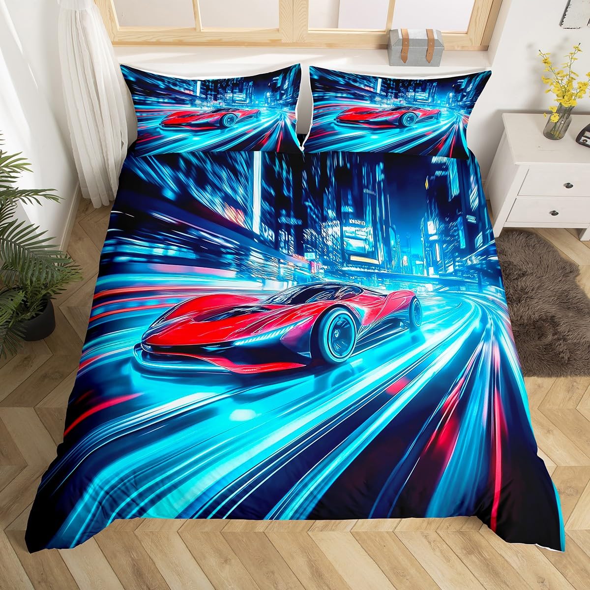Housse de couette voiture de course 135 x 200 en tissu respirant anti-transpiration