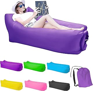 Inflatable Lounger Air Sofa Hammock, Inflatable Couch for Camping, Portable Waterproof Anti-Air Leaking Pouch Couch Air Chair for Outdoor, Beach, Hiking, Picnics, Music Festivals (Purple)