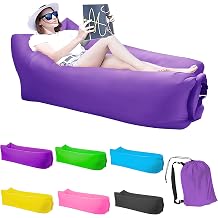 Inflatable Lounger Air Sofa Hammock, Inflatable Couch for Camping, Portable Waterproof Anti-Air Leaking Pouch Couch Air Chair for Outdoor, Beach, Hiking, Picnics, Music Festivals Purple