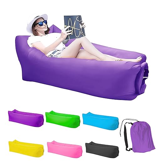 Inflatable Lounger Air Sofa Hammock, Inflatable Couch for Camping, Portable Waterproof Anti-Air Leaking Pouch Couch Air Chair for Outdoor, Beach, Hiking, Picnics, Music Festivals (Purple)