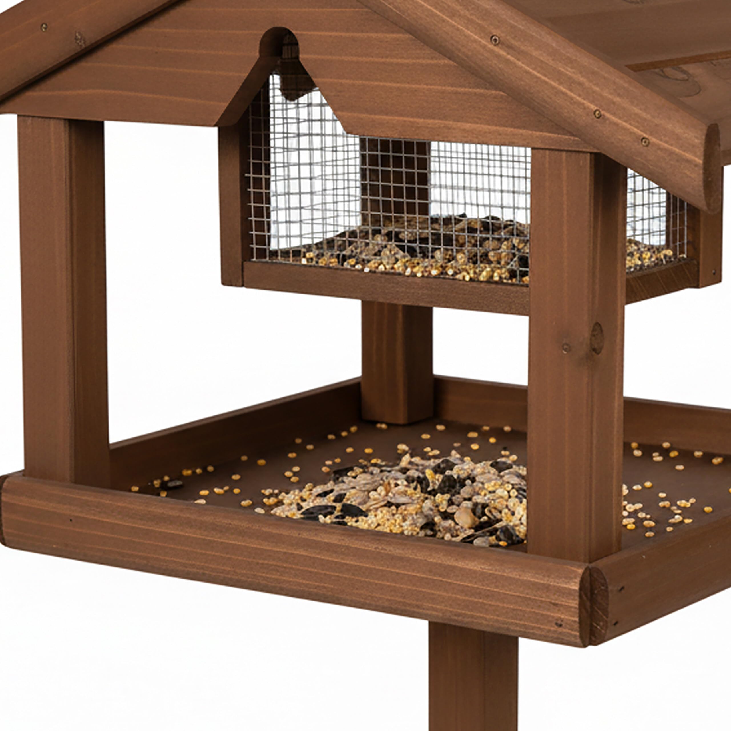 Relaxdays Comedero para pájaros con Soporte y silo de alimento, Madera de Abeto marrón, 117 x 50 x 50 cm