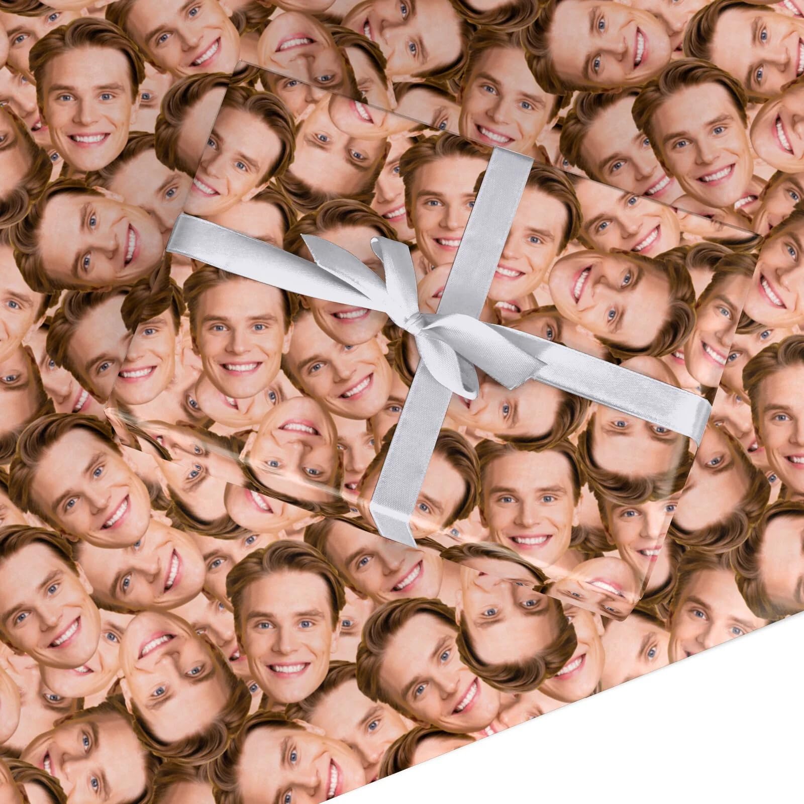 Personalised Face Wrapping Paper โ Funny Custom Photo Gift Wrap for Christmas, Birthday & Parties โ Recyclable Novelty Paper for Men, Women, Teens & Kids by Dyefor - Small Roll (50cm x 2.2m)