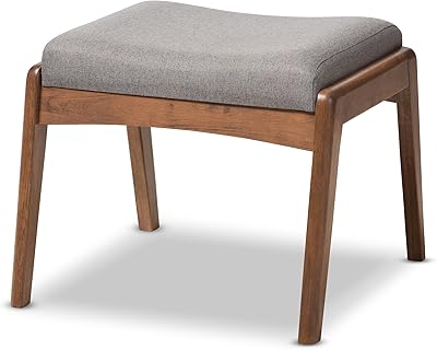 Baxton Studio Elyse Walnut Wood Grey Fabric Upholstered Footstool