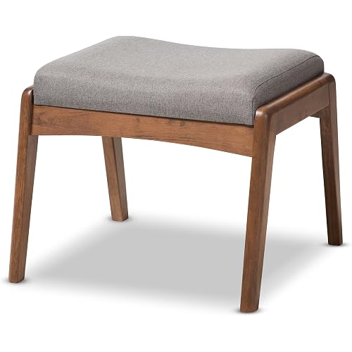 Baxton Studio Elyse Walnut Wood Grey Fabric Upholstered Footstool