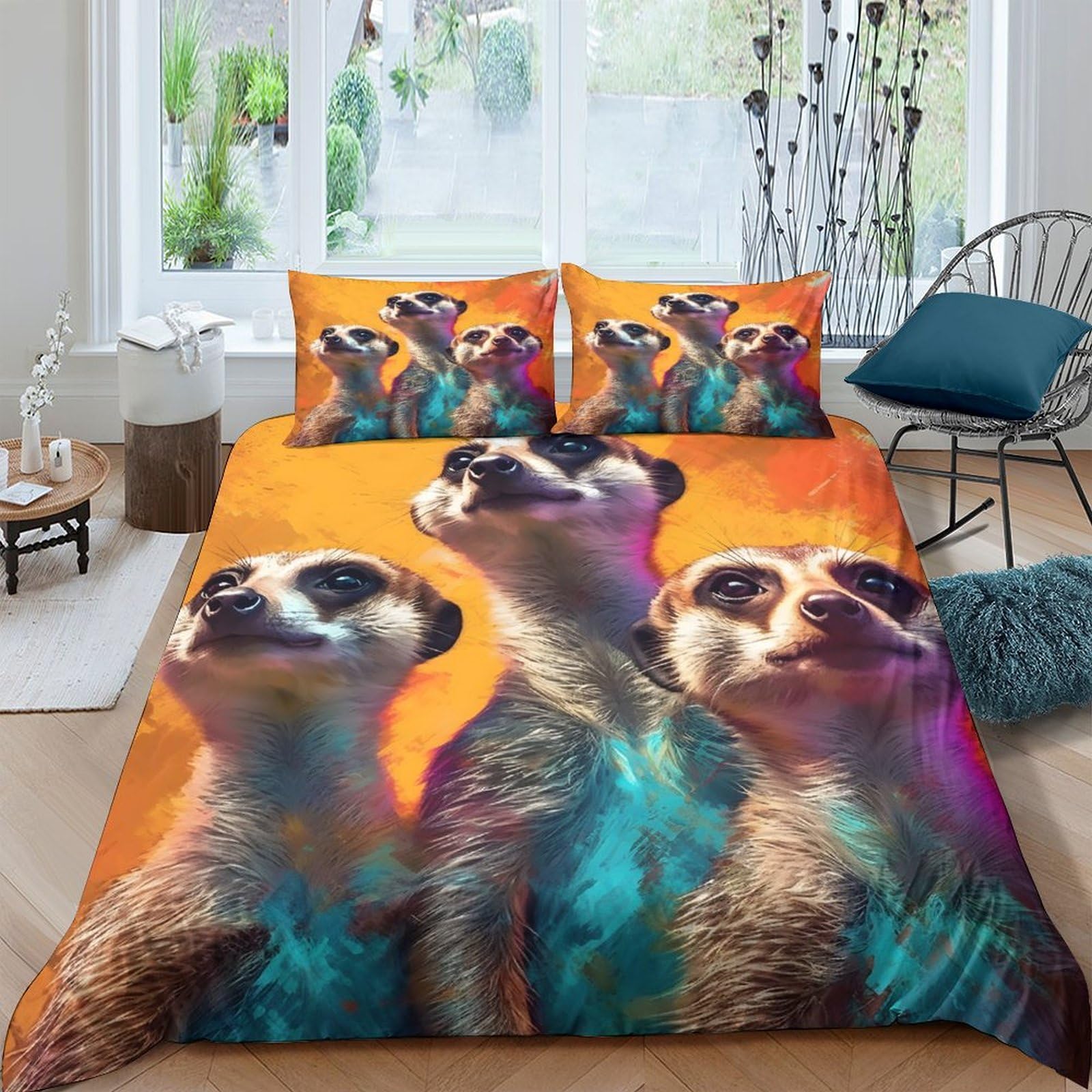Ctjqhvkz Style-8 3D Printed Meerkat Sunset Fitted Sheet Microfiber Anti-Slip Bed Cover For Bedroom Dorm Room Decor Easy Care Single（135X200cm）