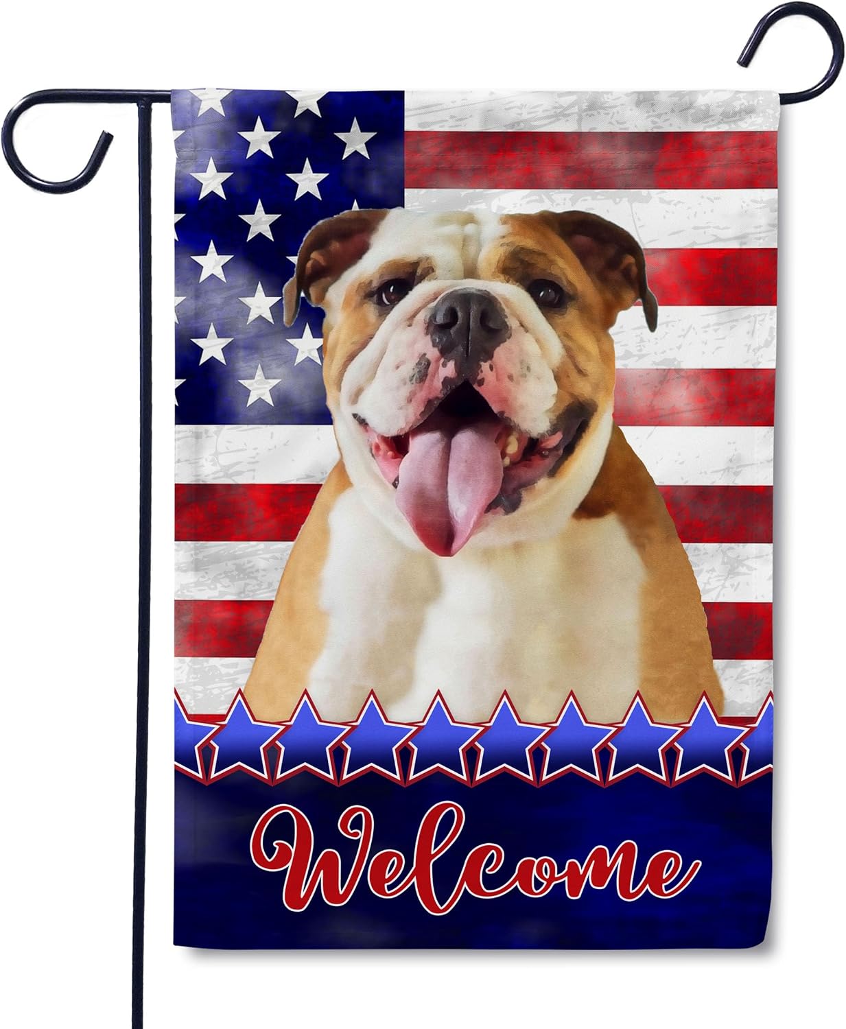 Flagology, Stars and Stripes English Bulldog – Garden Flag 12" x 18", Outdoor Flag, Exclusive Premium Fabric, Patriotic, July 4th, Dog, English Bulldog