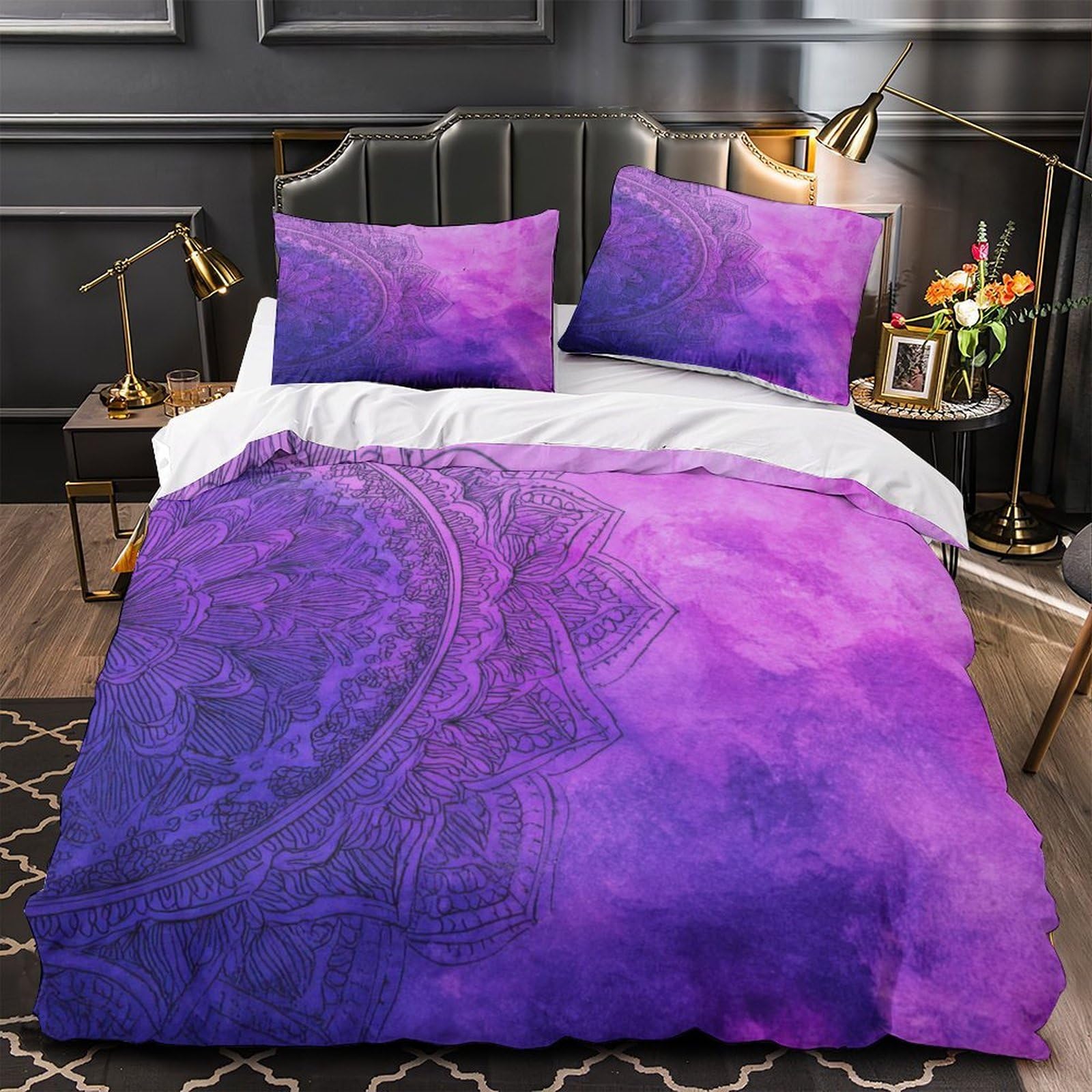 Parure de lit mandala anti-allergie avec housse de couette zippée pour peau sensible enfant