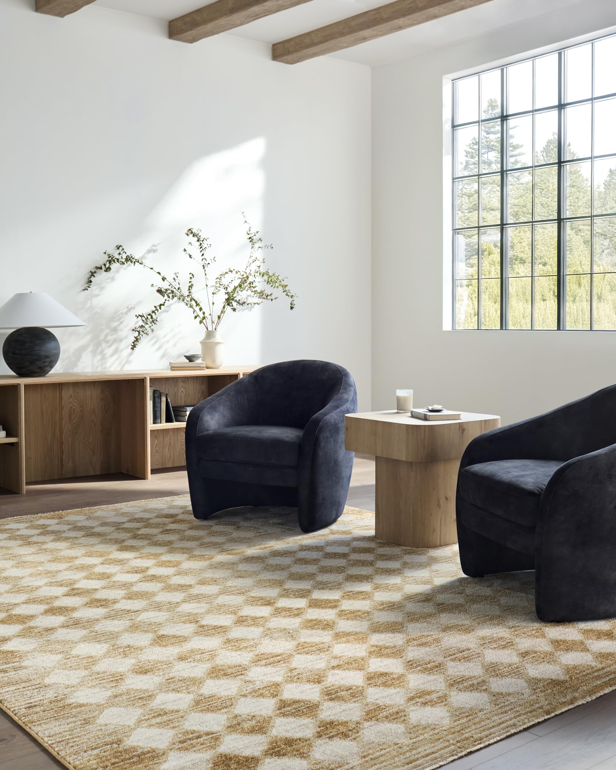 Livabliss x Galey Alix Myrtle Avenue V Vintage Checkerboard Area Rug, 6'6" x 6'6" (7' Round), Taupe Checkered