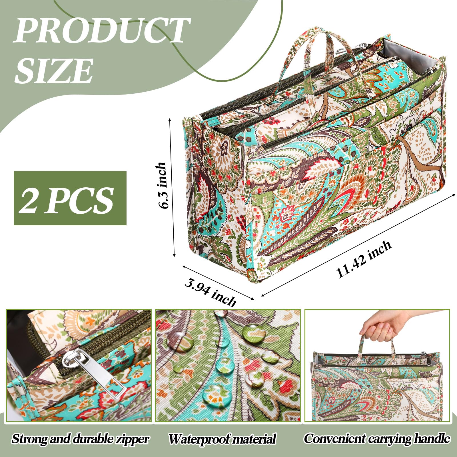 SilTriangle 2 Pcs Printing Handbag Organizers Peacock Flower Purse Tote Organizer Insert Liner Bag with 13 Pockets, High Capacity, for Women Tote, Handbag Organizer