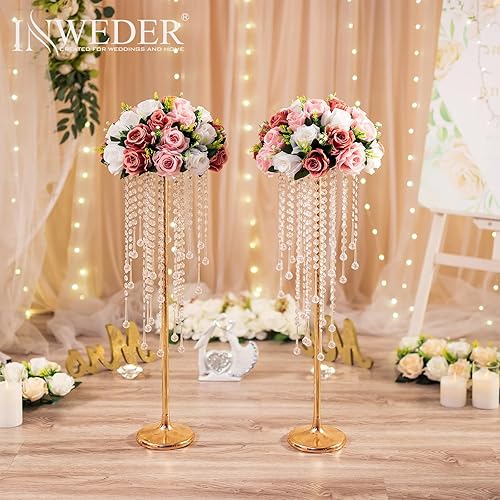 Miniatura 4 de Esferas de flores para centros de mesa, rosas de boda, 10 bolas de rosas artificiales con base, bola de flores falsas de rosa polvorienta, bola de